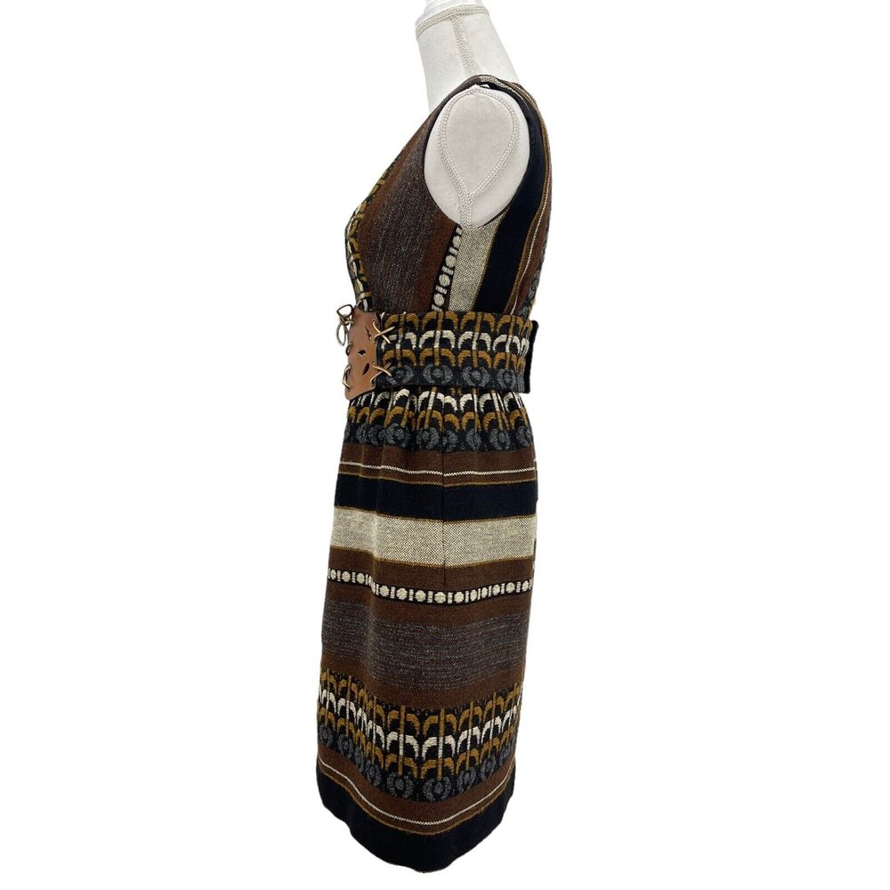 Vintage S Howard Hirsh California Woven Wool Tapestry Dress Leather Belt Sm Med - Picture 2 of 12